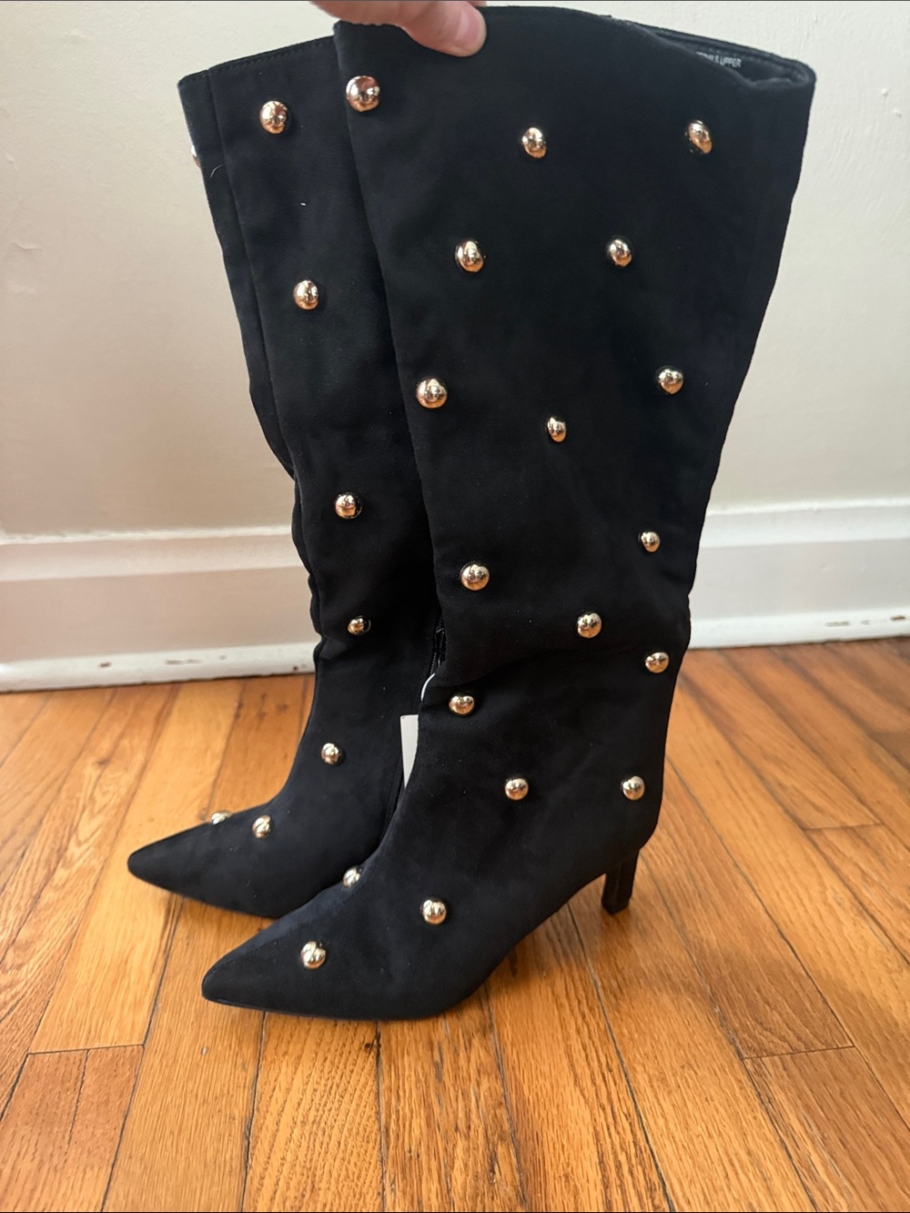 NWT A New Day Gold-Studded Black Knee-High kitten Heeled Boots 6